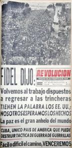 Portada del periódico Revolución con motivo de la desmovilización de los milicianos cubanos en 1960